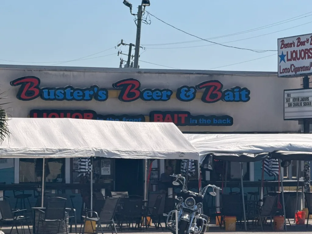 Buster's Beer and Bait exterior sign on Thomas Drive PCB