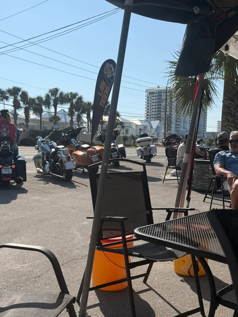 View from Buster's patio with motorcycles